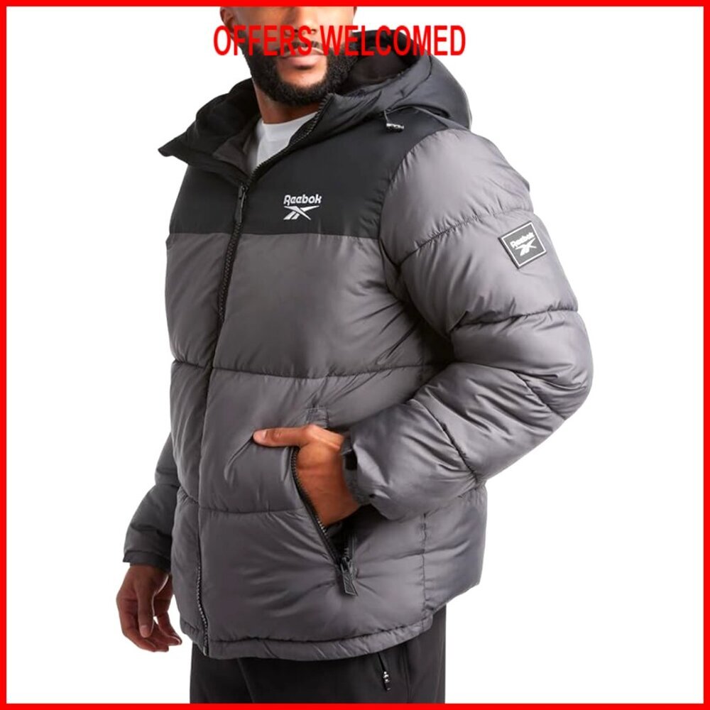 Heavyweight Quilted Puffer Jacket with Hood, Wind Water Resistant Insulated